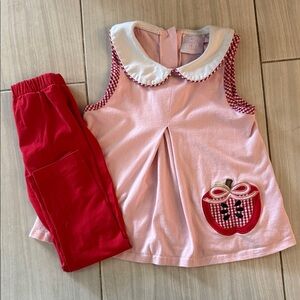 Back to school Pink and Red Kids Set with Apple Motif